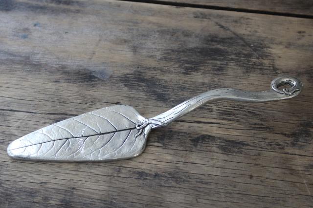 photo of Basic Spirit Canada handcrafted cast pewter, rustic twig & leaf cake server #1