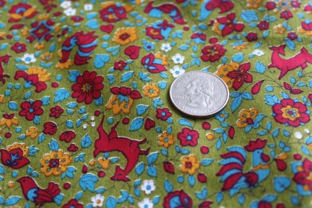 photo of Bates VIP vintage cotton fabric, quilting weight material w/ deer & birds print #2