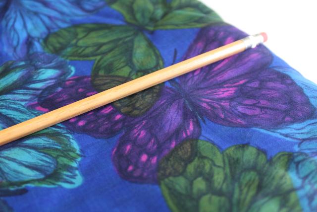 photo of Bates vintage cotton sateen fabric, butterfly print in green purple indigo blue #2