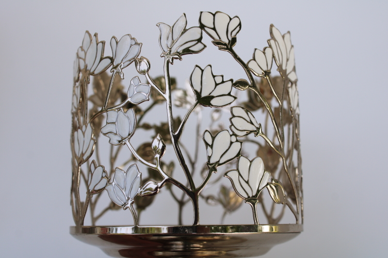 photo of Bath & Body Works 3 wick jar candle holder, magnolia flowers white on gold tone metal  #3