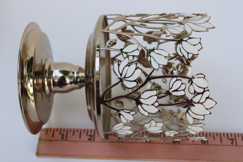 photo of Bath & Body Works 3 wick jar candle holder, magnolia flowers white on gold tone metal  #5