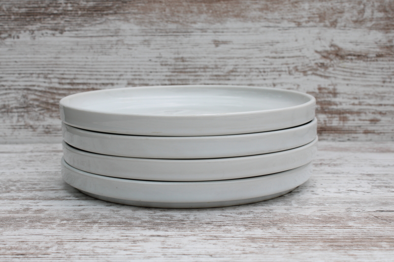 photo of Bauhaus vintage Trend Pacific Japan all white dinnerware, minimalist mod stackable salad plates #1