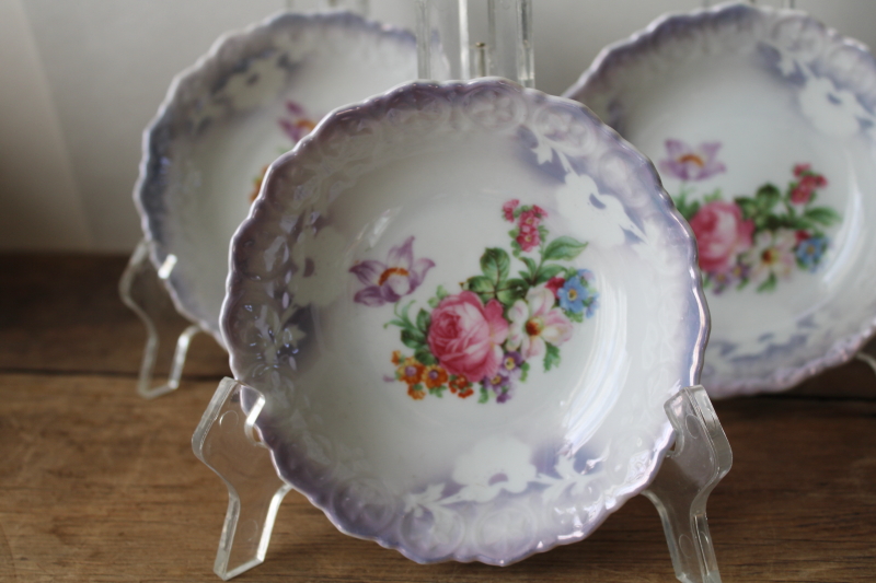 photo of Bavaria antique floral china lavender blue luster, tiny fruit bowls or dessert dishes early 1900s  #2