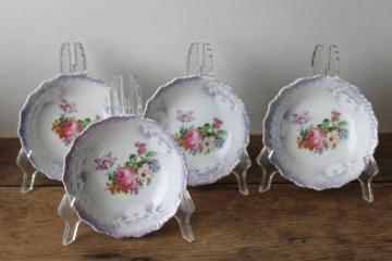 Bavaria antique floral china lavender blue luster, tiny fruit bowls or dessert dishes early 1900s 