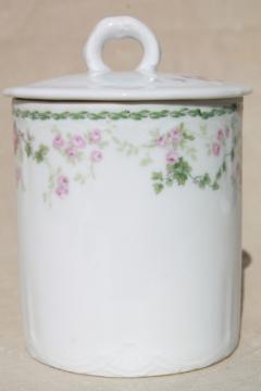 catalog photo of Bavaria china canister jar for sweetened condensed milk, antique pink roses porcelain