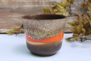 catalog photo of Bay Keramik fat lava glaze ceramic planter pot orange & browns 70s vintage W Germany 