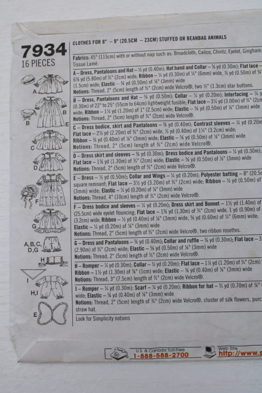 photo of Beanie Babies doll clothes 90s vintage Simplicity sewing pattern, retro dresses, beanbag animals wardrobe #3