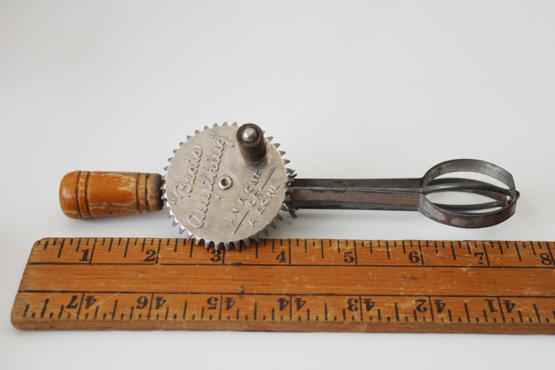 photo of Beats Anything miniature rotary eggbeater vintage A & J working child's size kitchen tool  #1