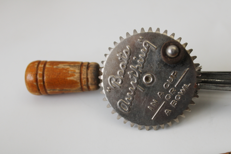 photo of Beats Anything miniature rotary eggbeater vintage A & J working child's size kitchen tool  #2