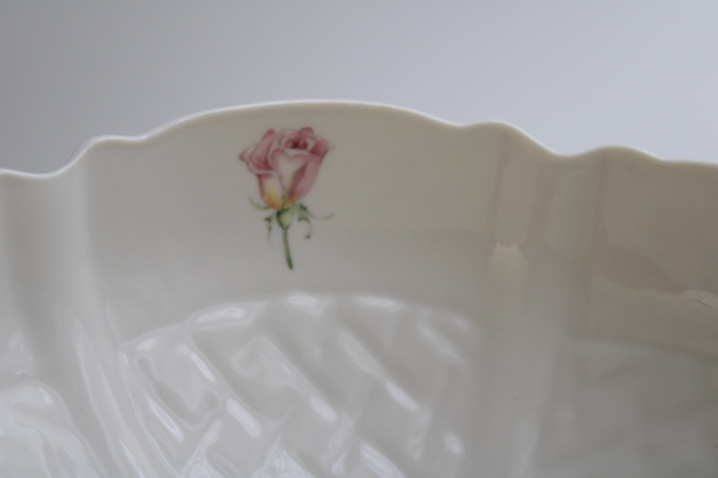 photo of Belleek Ireland china bowl, Cottage Rose pink & yellow floral on embossed lattice pattern #3