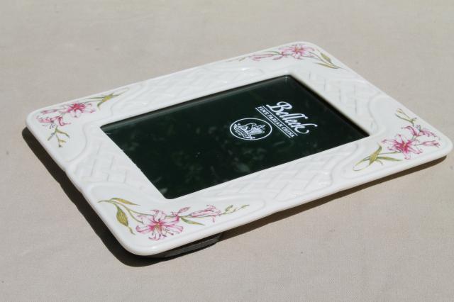 photo of Belleek parian china 5 x 7 picture / photo frame Country Trellis lily floral #6