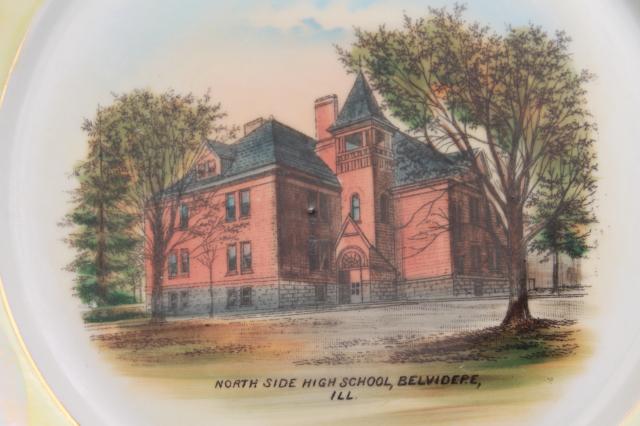 photo of Belvidere Illinois antique china souvenir plate, old high school architectural landmark #2