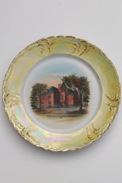 catalog photo of Belvidere Illinois antique china souvenir plate, old high school architectural landmark