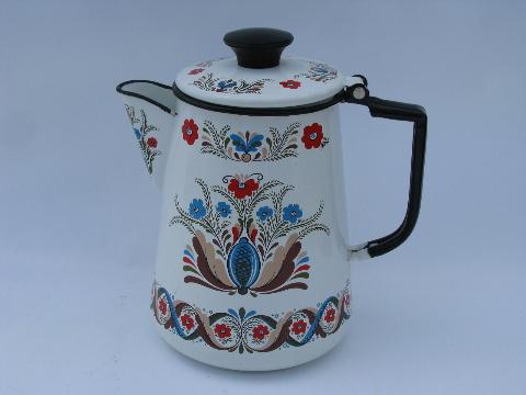 photo of Berggren rosemaled design vintage enamel coffee pot #1