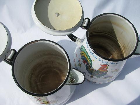 photo of Berggren rosemaled design vintage enamel coffee pots, one Swedish, one English #3