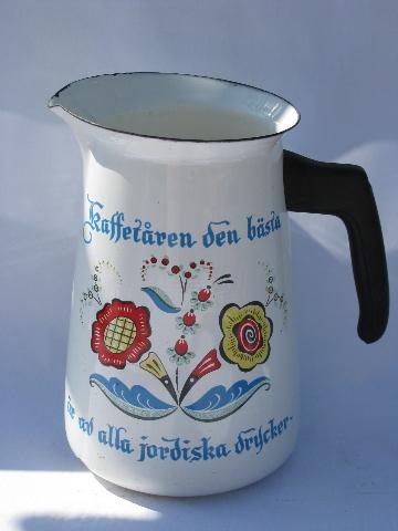 photo of Berggren rosemaled design vintage enamel pitcher #1