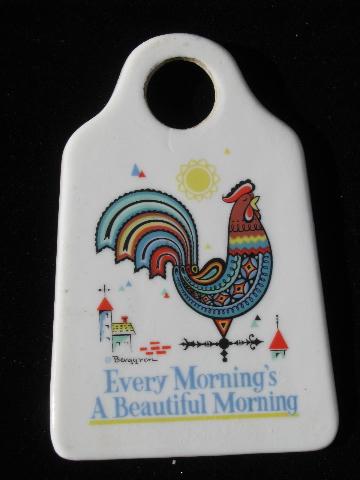 photo of Bergrren rosemaled Swedish rooster w/ motto china, kitchen plaque, cream & sugar #2