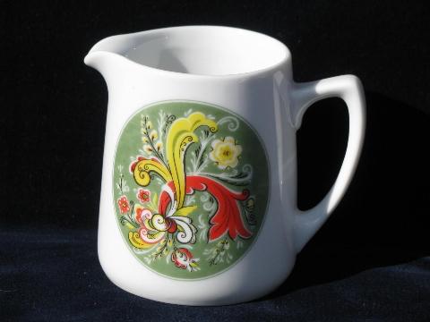 photo of Bergrren rosemaled Swedish rooster w/ motto china, kitchen plaque, cream & sugar #4