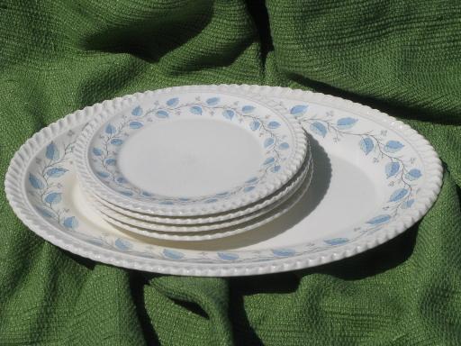 photo of Bermuda blue leaf pattern Harker ware china, vintage platter and plates #1