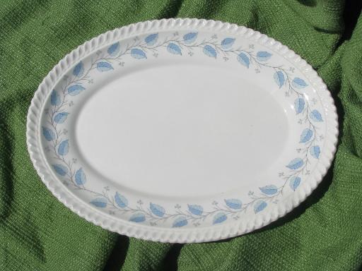 photo of Bermuda blue leaf pattern Harker ware china, vintage platter and plates #2