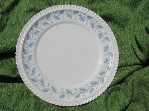 photo of Bermuda blue leaf pattern Harker ware china, vintage platter and plates #3