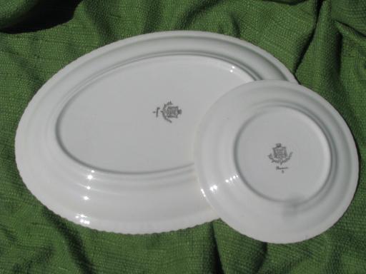 photo of Bermuda blue leaf pattern Harker ware china, vintage platter and plates #4