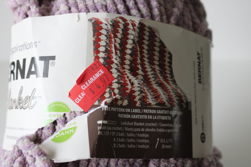 photo of Bernat Blanket chunky chenille yarn, big ball 300 grams soft lavender purple twist Yarnspirations Joanns  #3