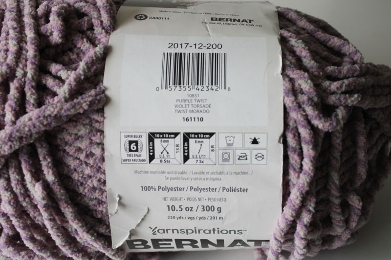 photo of Bernat Blanket chunky chenille yarn, big ball 300 grams soft lavender purple twist Yarnspirations Joanns  #4
