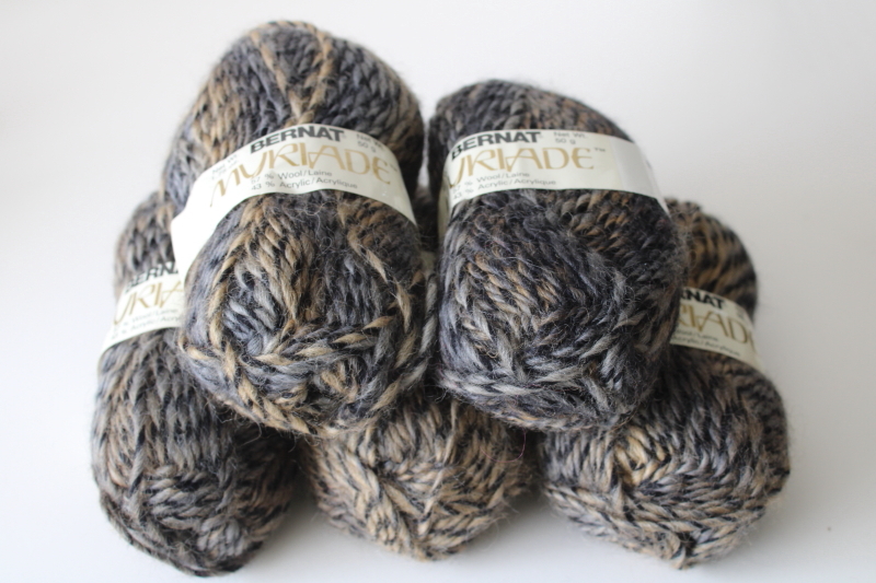 photo of Bernat Myriade yarn wool acrylic blend tweedy neutral tan gray black five skeins lot  #1