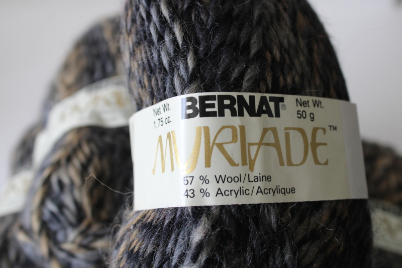 photo of Bernat Myriade yarn wool acrylic blend tweedy neutral tan gray black five skeins lot  #2