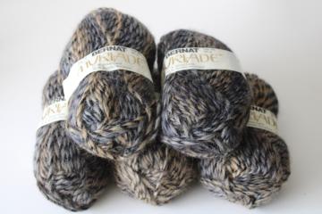 catalog photo of Bernat Myriade yarn wool acrylic blend tweedy neutral tan gray black five skeins lot 