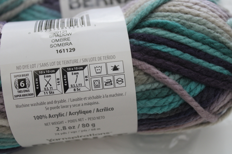 photo of Bernat Softee Chunky acrylic yarn Shadow ombre cool teal green lavender purple grey #3