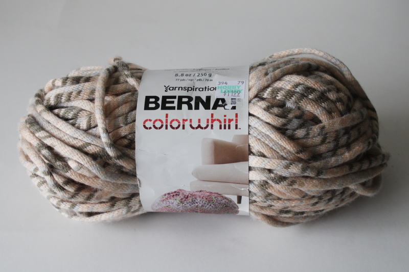 photo of Bernat Yarnspirations Colorwhirl yarn tube knit chunky bulky weight icord 250 gram ball earth tones  #1