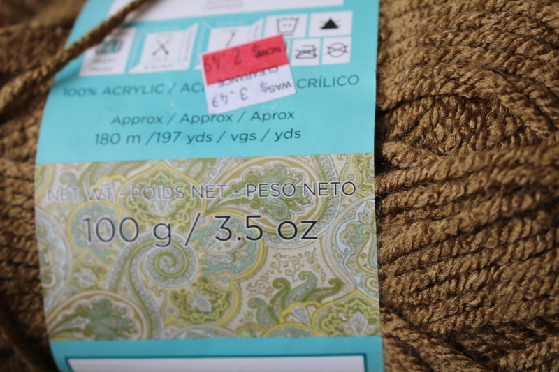 photo of Bernat acrylic yarn lot Waverly neutral colors bark brown & willow green  #2