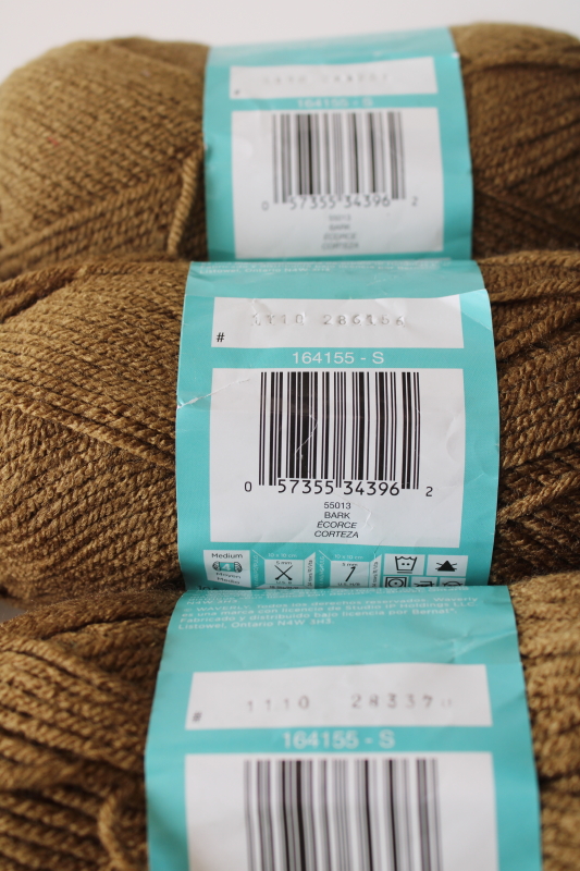 photo of Bernat acrylic yarn lot Waverly neutral colors bark brown & willow green  #3