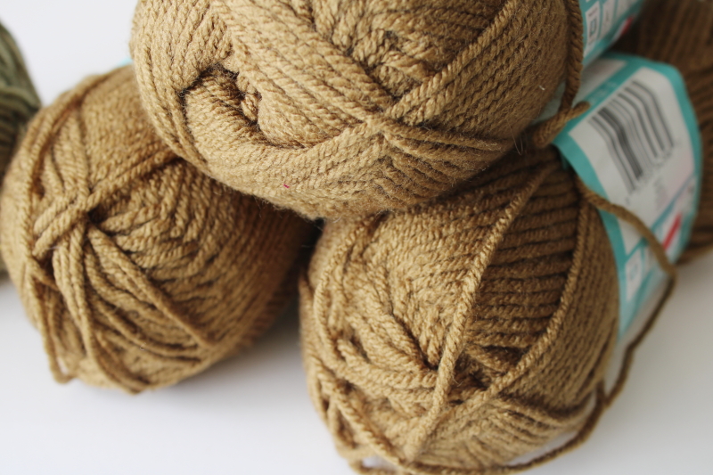 photo of Bernat acrylic yarn lot Waverly neutral colors bark brown & willow green  #4
