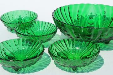 photo of Berwick burple bubble pattern vintage Anchor Hocking forest green glass berry bowls set