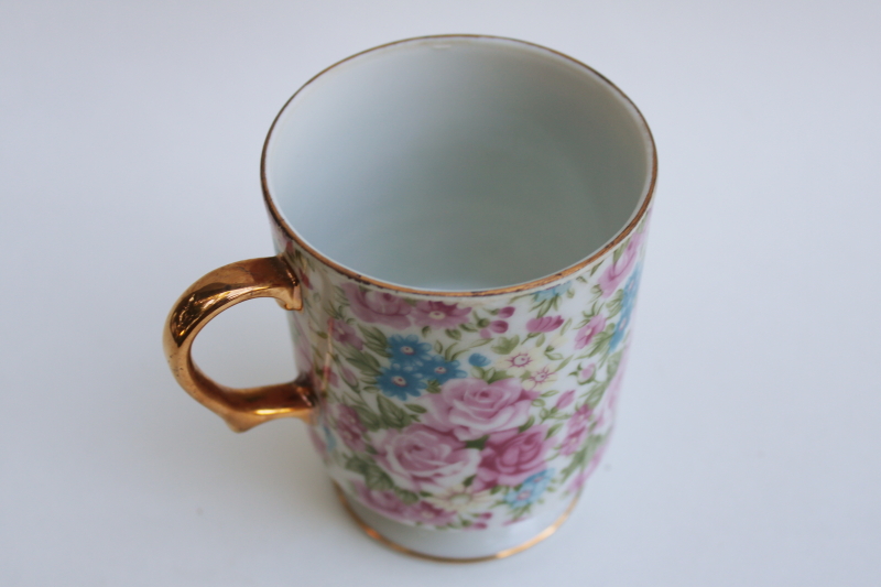 photo of Best Wishes vintage chintz china tea or coffee mug, pretty floral print cup  #2