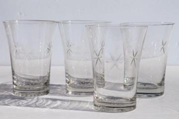 catalog photo of Bethlehem star six point stars vintage etched glass tumblers, set of four glasses