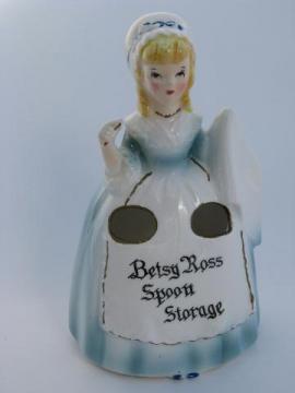 catalog photo of Betsy Ross kitchen measuring spoon holder, vintage Enesco - Japan ceramic