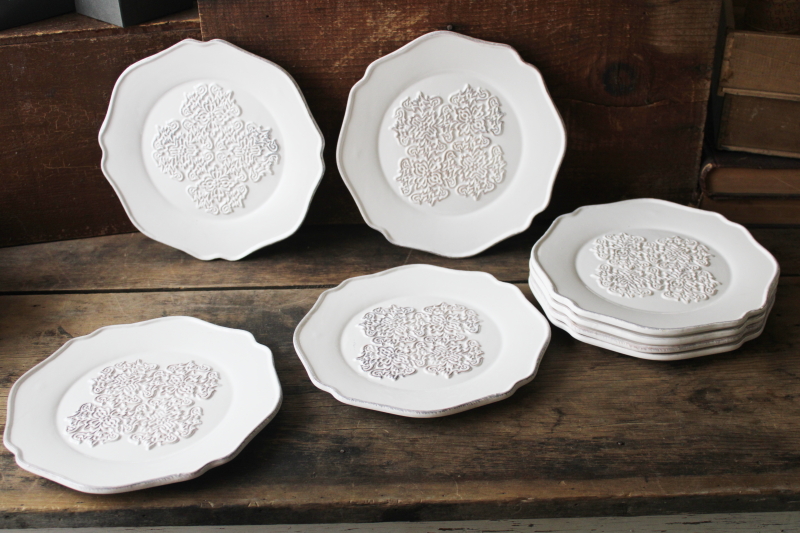 photo of Bianca white medallion ceramic plates American Atelier dinnerware, modern rustic wall art #6