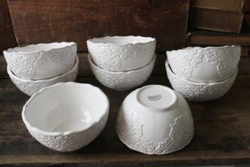 catalog photo of Bianca white medallion textured ceramic bowls set of 8, American Atelier dinnerware