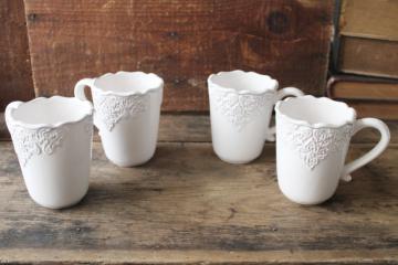 catalog photo of Bianca white medallion textured ceramic mugs coffee cups set, American Atelier dinnerware