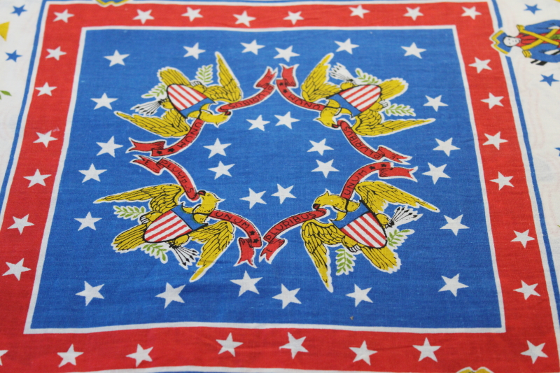 photo of Bicentennial vintage Americana colonial patriotic print cotton fabric, bandanas cut & sew panel #2