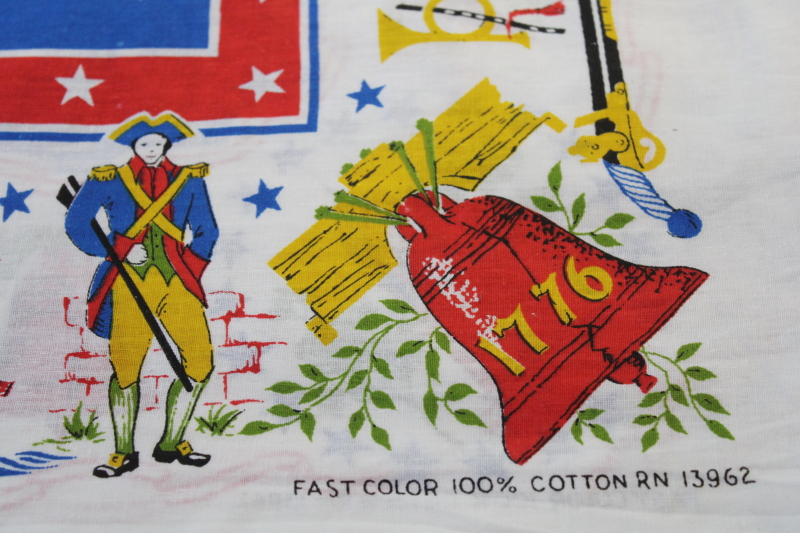 photo of Bicentennial vintage Americana colonial patriotic print cotton fabric, bandanas cut & sew panel #4