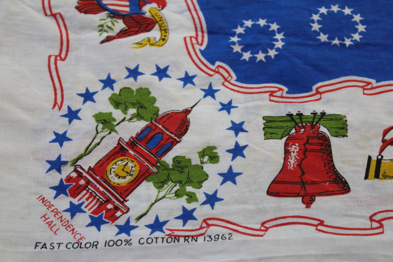 photo of Bicentennial vintage Americana colonial patriotic print cotton fabric, bandanas cut & sew panel #6