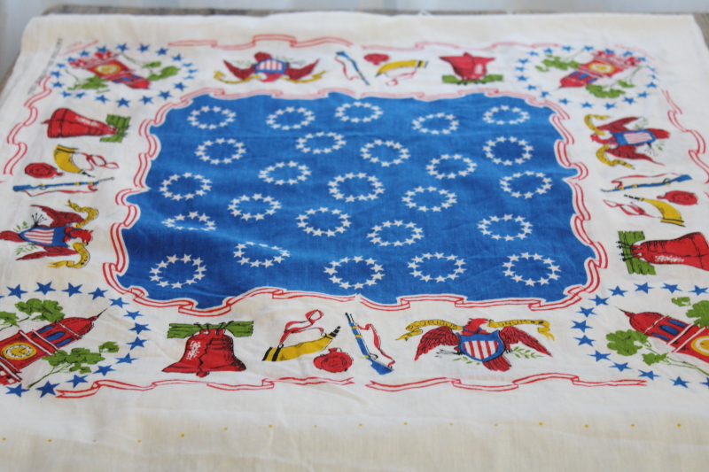 photo of Bicentennial vintage Americana colonial patriotic print cotton fabric, bandanas cut & sew panel #7