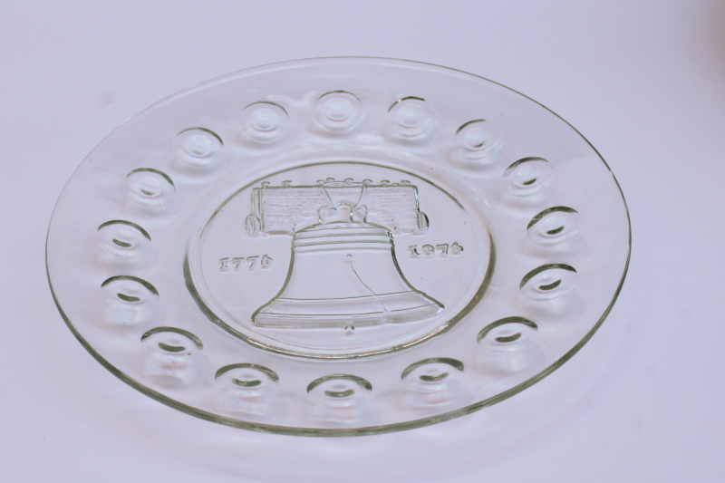 photo of Bicentennial vintage Liberty Bell pressed glass plate, Anchor Hocking clear glass  #1