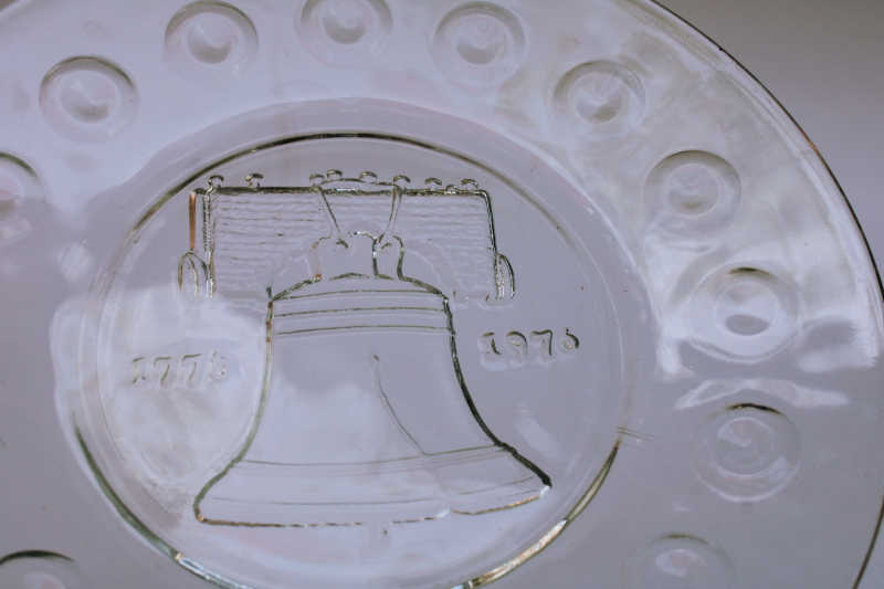 photo of Bicentennial vintage Liberty Bell pressed glass plate, Anchor Hocking clear glass  #2