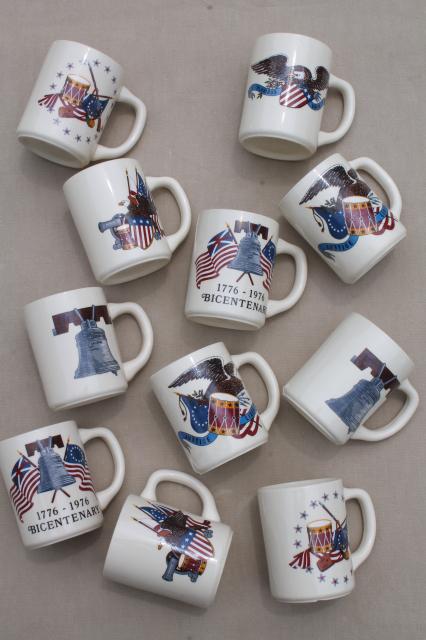 photo of Bicentennial vintage USA patriotic mugs, ceramic coffee cups w/ American flags & emblems #2